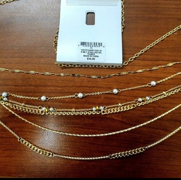 NWT Gold Faux Pearl & Bead Layered Strand Necklace 17" STYLE & CO - Picture 3 of 10